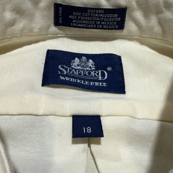Stafford Wrinkle-Free Button Down Short Sleeve Dress Shirt Cream Oxford 90's XL - Picture 5 of 7